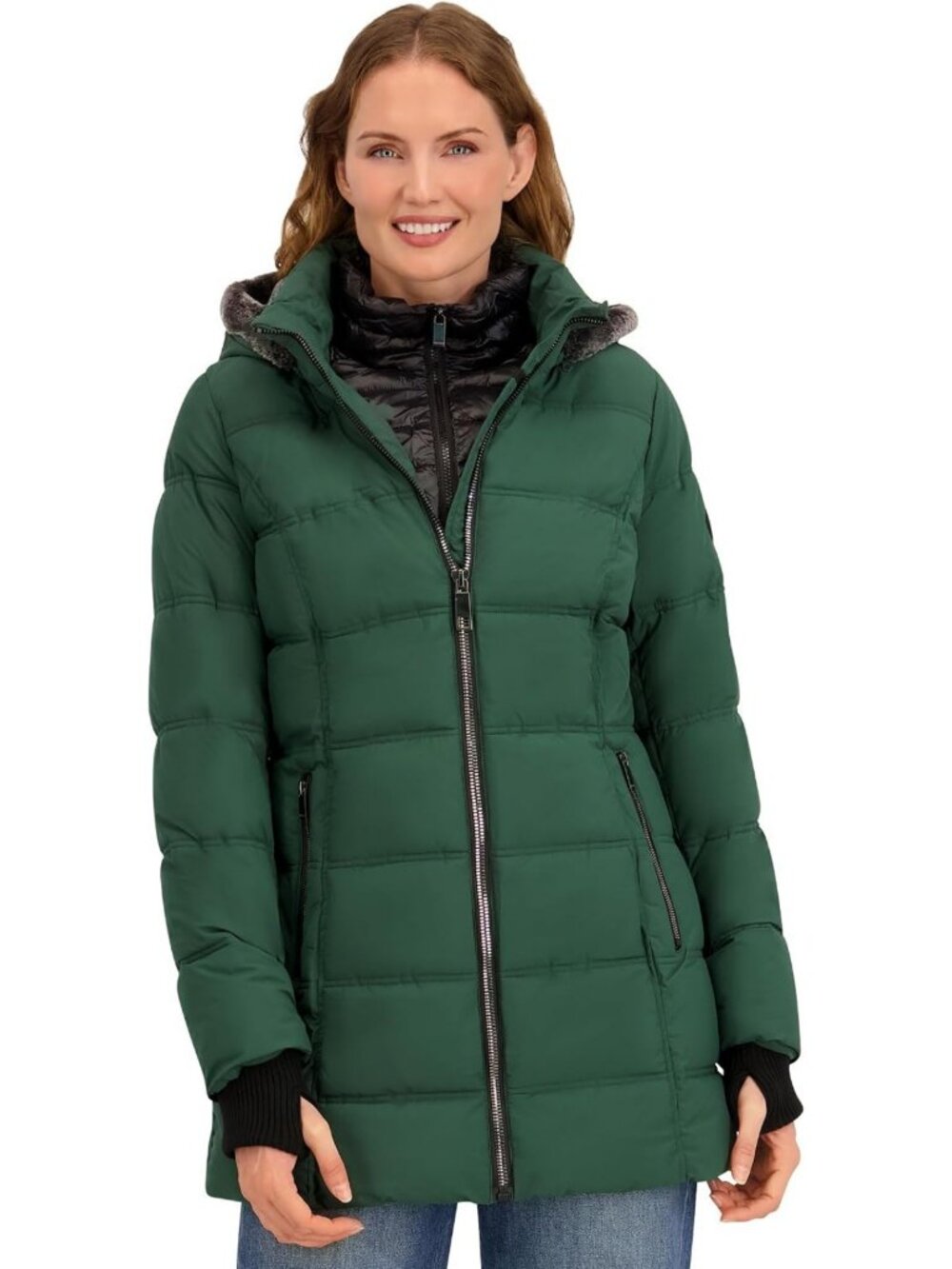 Cozy Women's Faux Fur Hooded Stretch Puffer Jacket - Warm Winter Outerwear